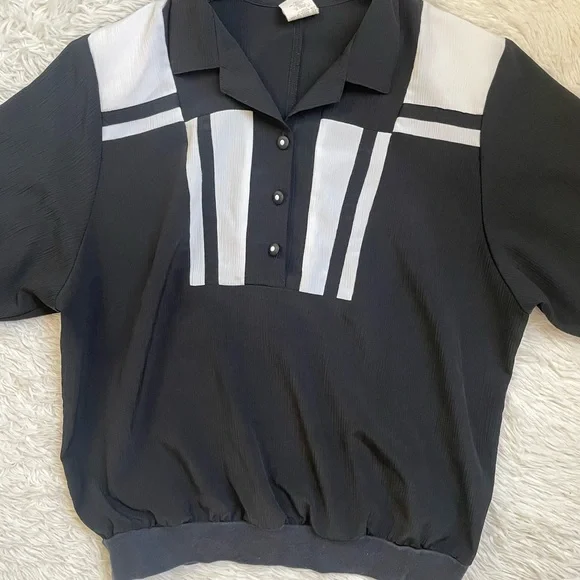 Vintage 80s retro color block casual black and white top - Picture 6 of 13